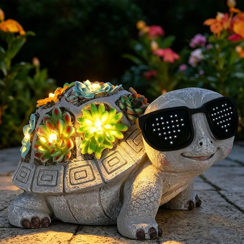 

Солнечная садовая статуэтка черепахи с LED-очками «Я люблю тебя» и LED-подсветкой в виде суккулентов, декоративная фигурка черепахи для газона, патио, балкона