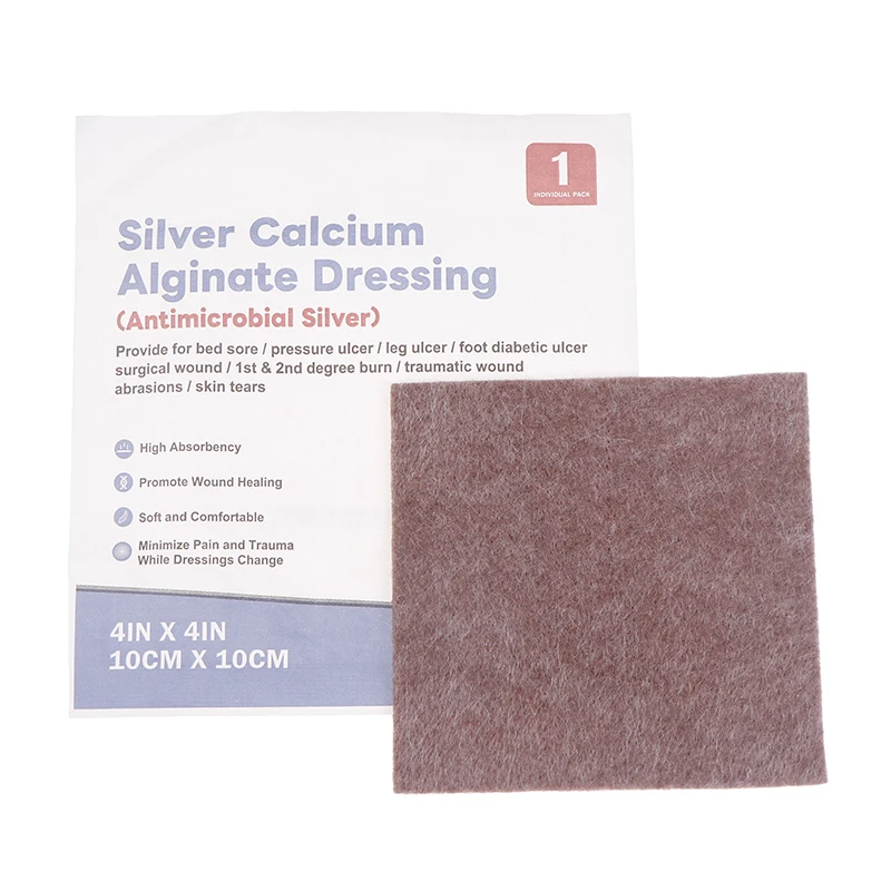 1Pc 4\'\'x4\'\' Ag Silver Calcium Alginate Wound Dressing Pads Soft Silver Highly Absorbent Dressings Bandage For Wound Care