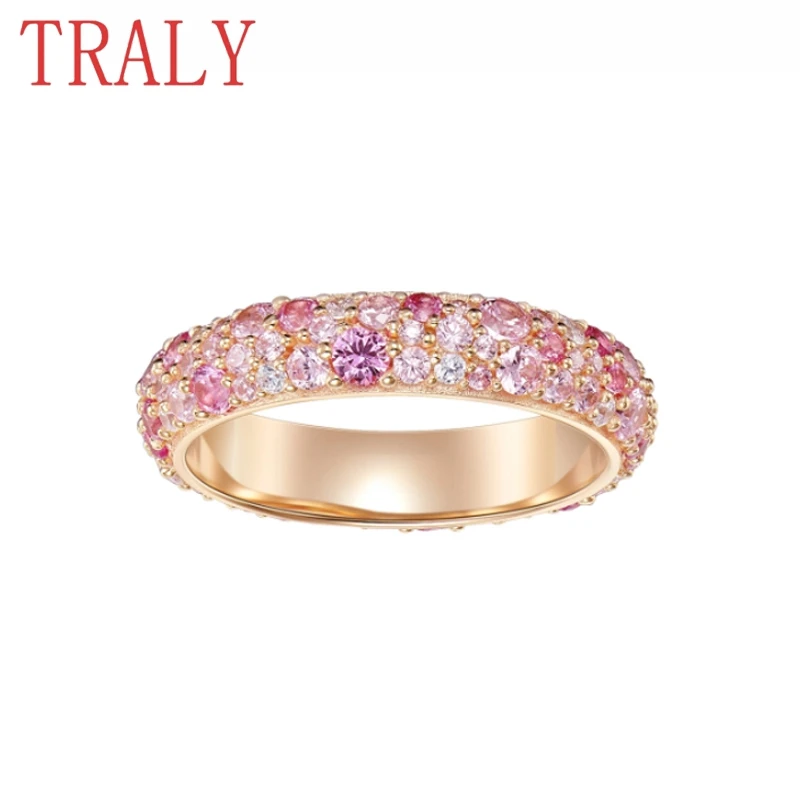 

S925 Silver Rose Gold Color Ring for Women Pink Diamond Coloured Gemstone Row Rings Wedding Bands Luxury jewelry Party Gifts