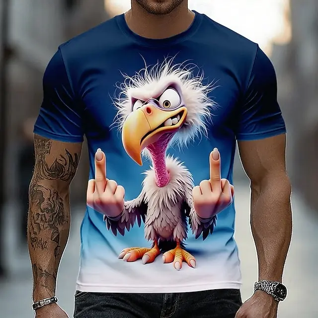 Fun Animal-themed Summer 3D Print Large-sized Men's T-shirt - Quick-drying and Breathable Suitable for Daily Wear