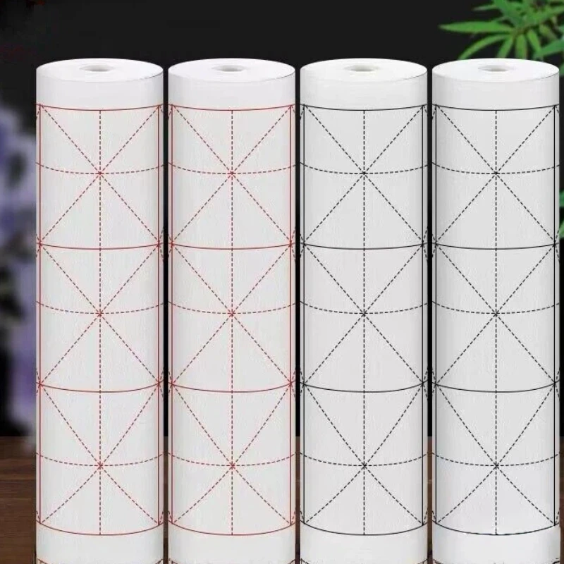 Rice Grid Scroll Half Ripe Xuan Paper Brush Calligraphy Practice Rice Paper Beginner Grid Art Paper Sumi Ink Absorbent Craft