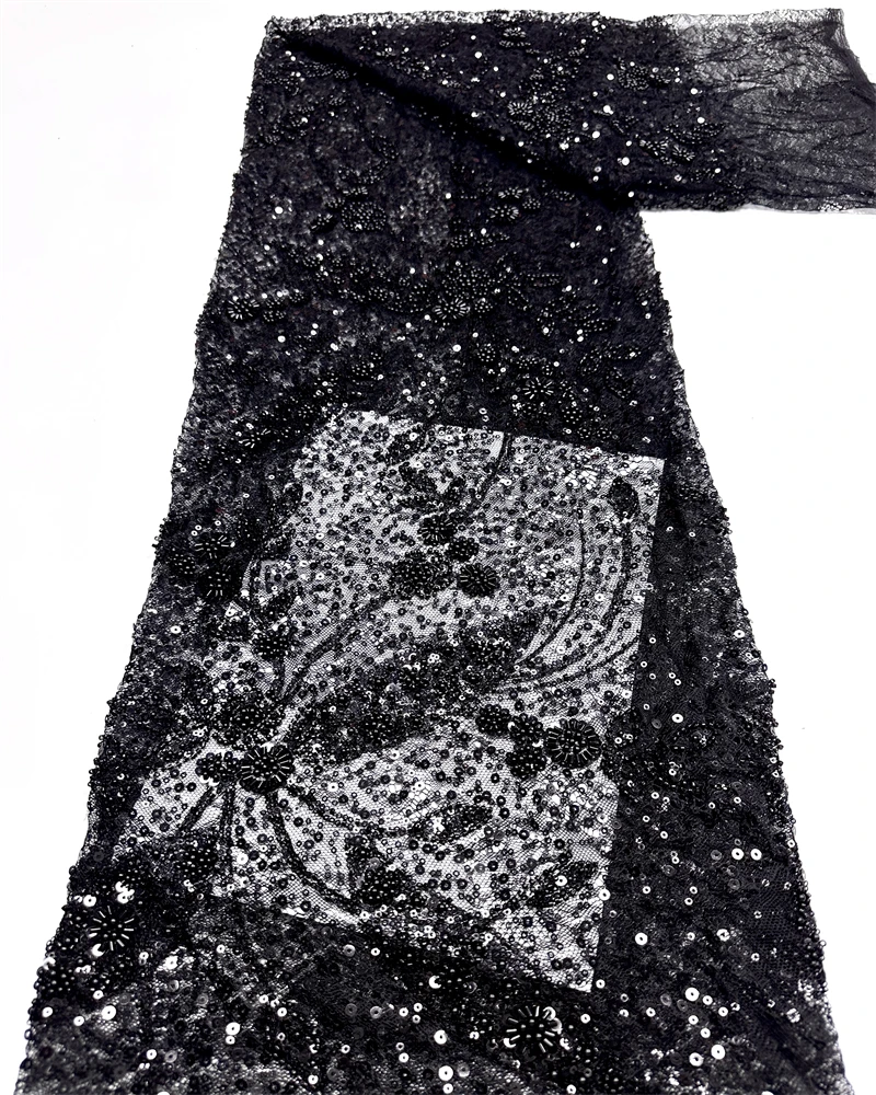 2025 Tessuto di pizzo con perline ricamate francesi con paillettes Stile africano nigeriano per abiti da sposa alla moda