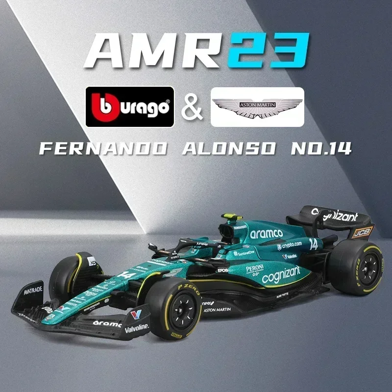 Bburago 1:43 F1 Aston Martin Aramco F1 Team AMR23 2023 #14 Alonso #18 Stroll Alloy Car Die Cast Model Toy Collectible