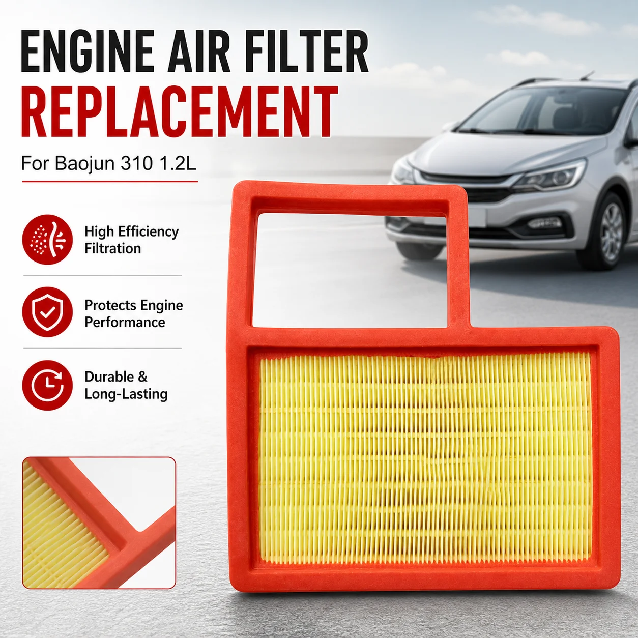 Engine Air Filter Replacement Durable Efficient Filtration For Baojun 310 1.2L Auto Engine Part