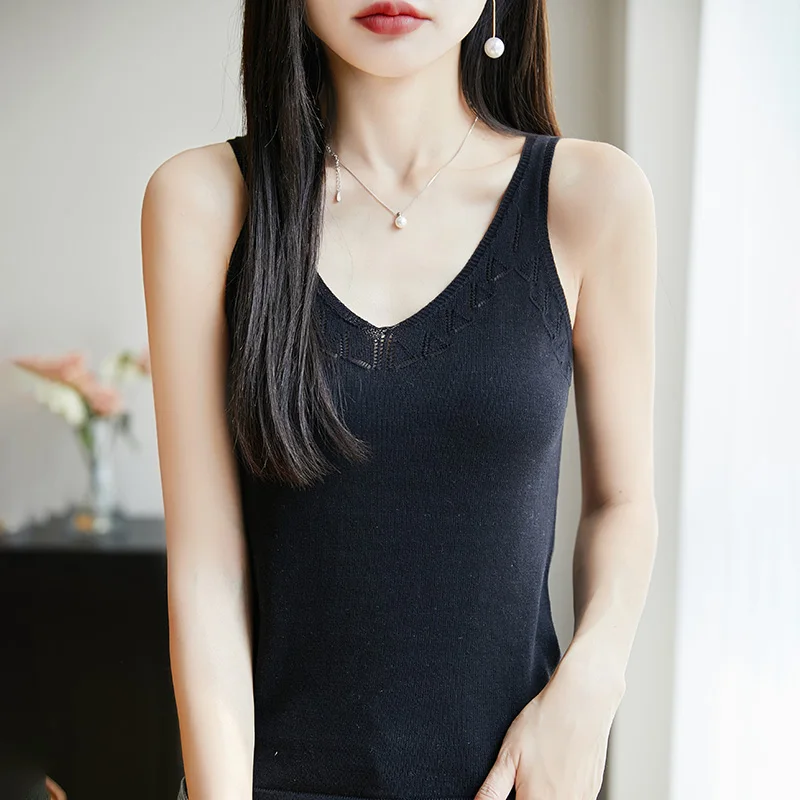 Été 100% coton débardeurs Base sauvage court paragraphe mince solide gilet femme fond t-shirts femmes Sexy sans manches tricot T-Shirt