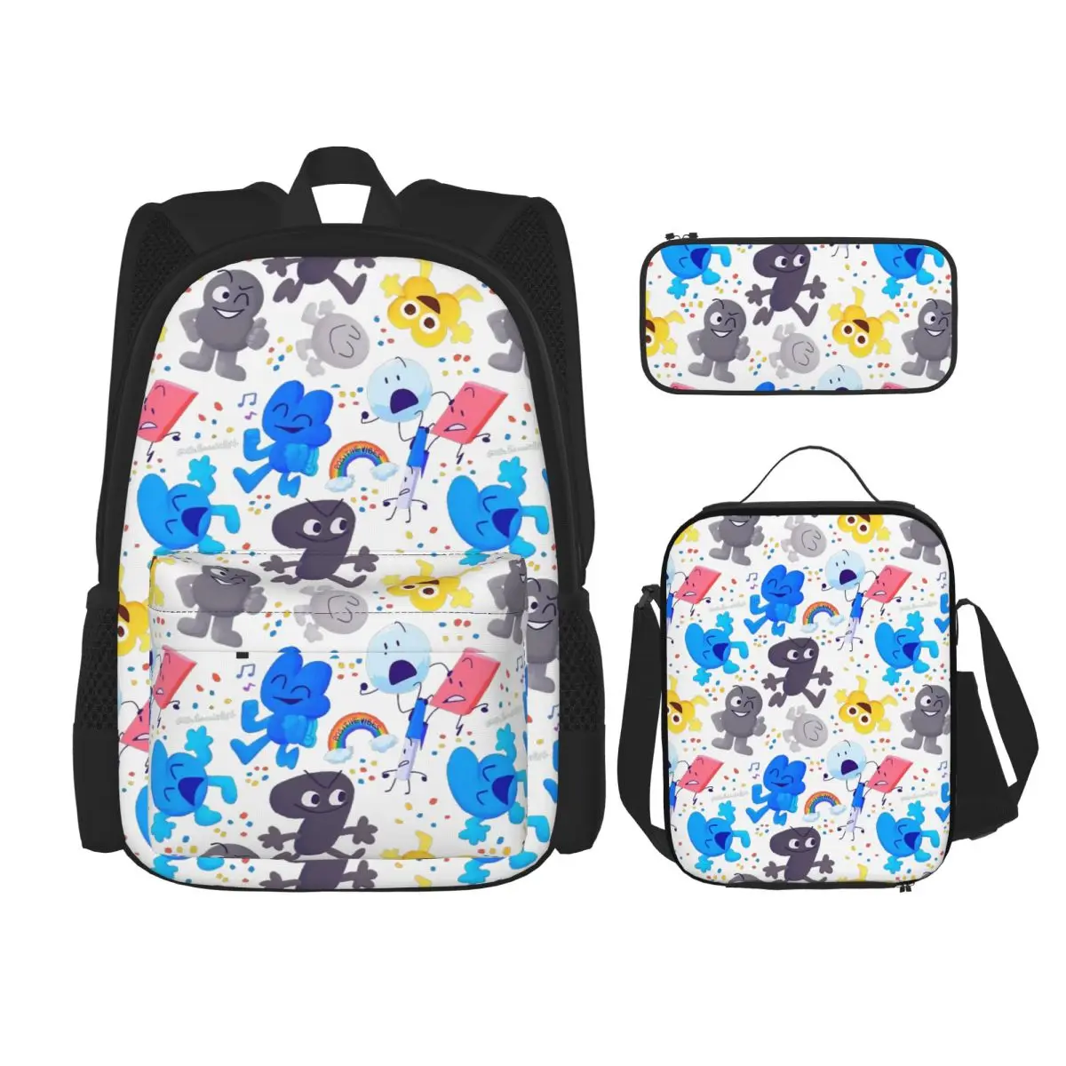 

3pecs/set Bfding Cartoon Pattern Backpack for Student BFDI High School Shoulder Bag Lunch bag Pencil Case