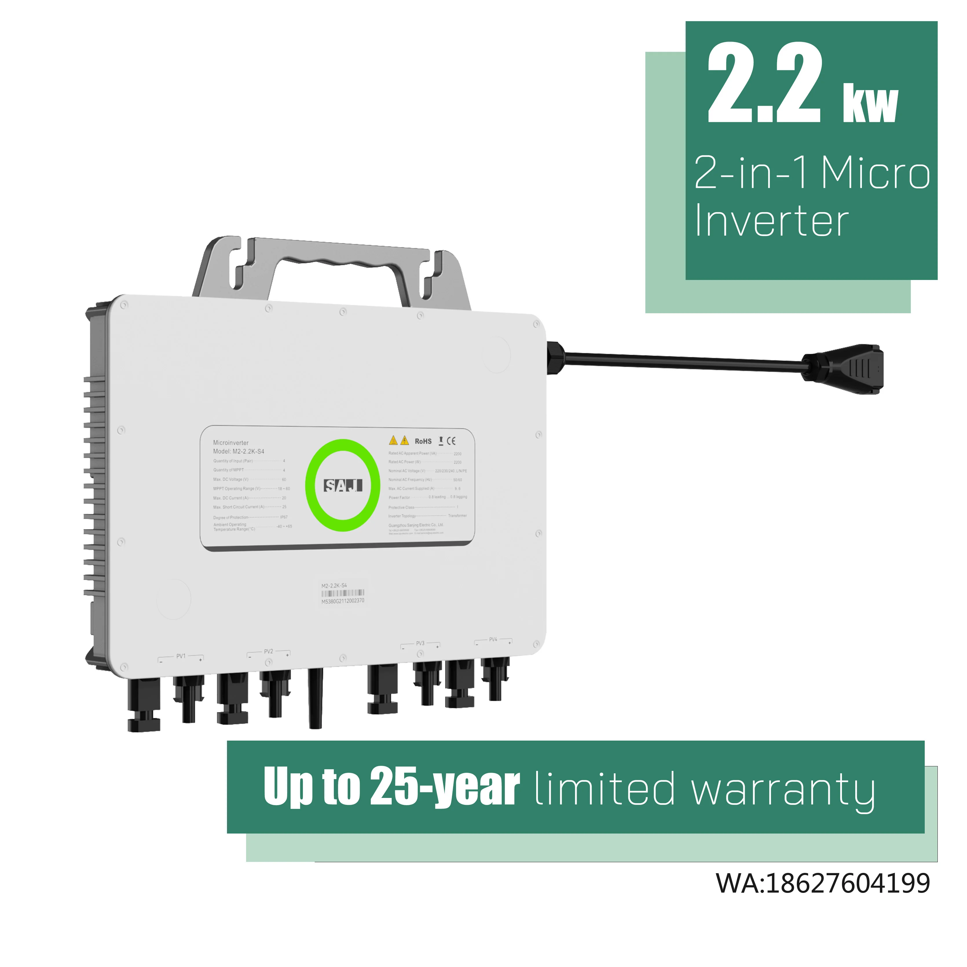 

SAJ M2 2200W IP67 Водонепроницаемый Умный Солнечный Микроинвертор с 4 MPPT, Однофазный Сетевой Преобразователь для Домашних Солнечных Электростанций
