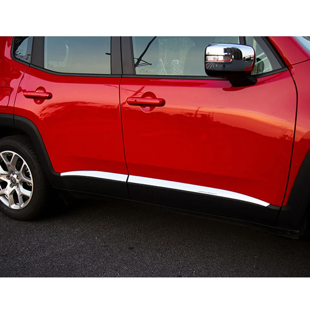 Car ABS Chrome Side Door Body Frame Trim Strip Molding Stream Lamp Panel Bumper 4pcs For Jeep Renegade 2017 2018 2019 2020
