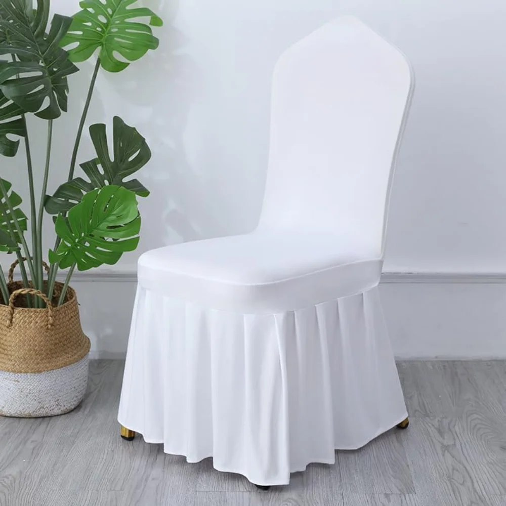

100pcs White Pleated Skirt Spandex Chair Cover Hotel Banquet Party Events Wedding Decoration Dining Room Seat