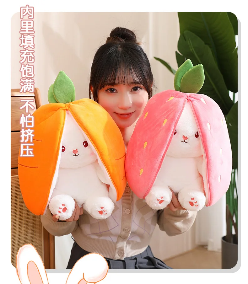 20-45 cm Neue Erdbeere Kaninchen Plüsch Spielzeug Kawaii Weiche Hase Versteckt in Karotte Tasche Gefüllte Puppe Neuartige Geschenke für Kinder Zimmer Dekor – Detail 7