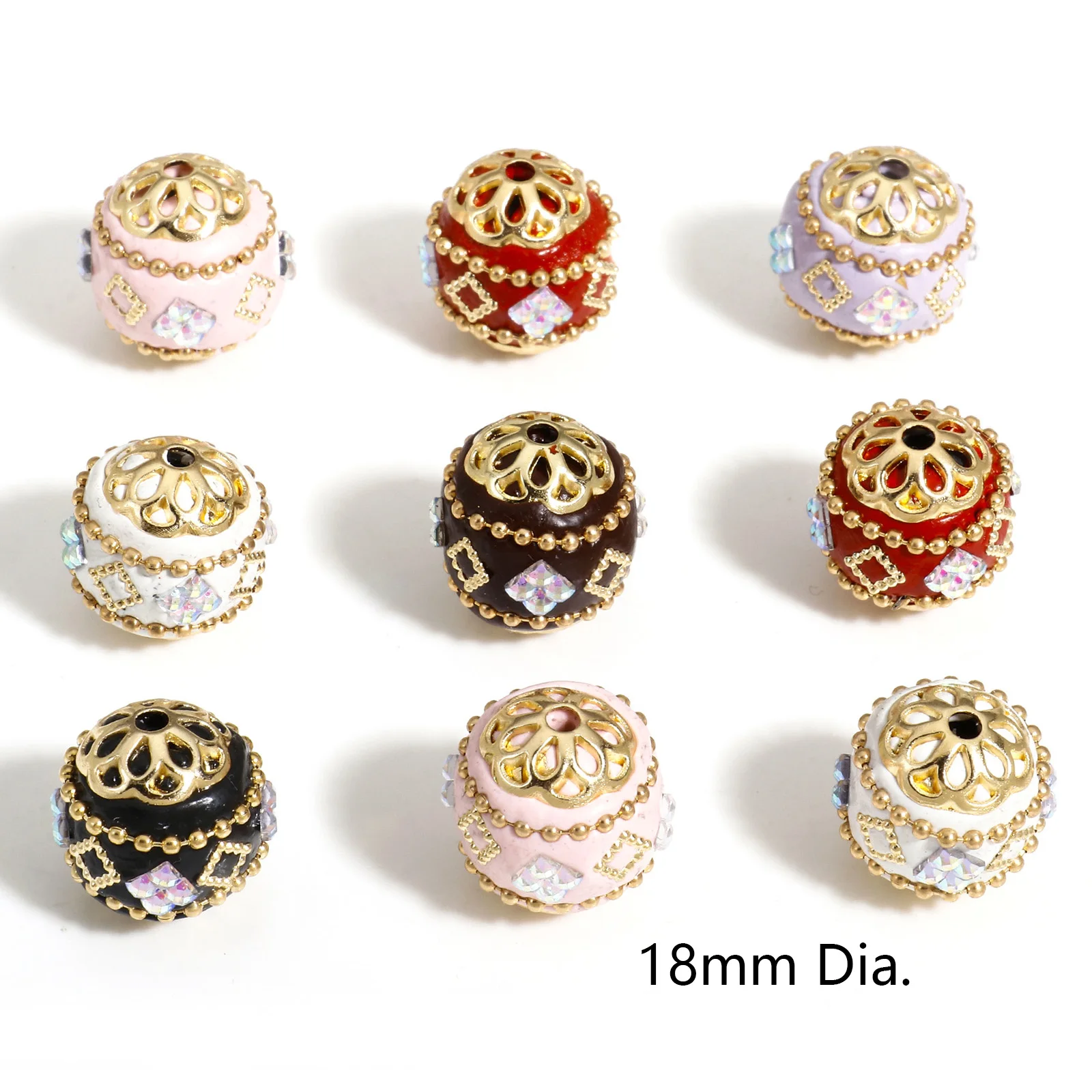 3 PCs Polymer Clay Beads For DIY Charm Jewelry Making Ball Multicolor Rhombus Pattern AB Color Beads18mm Dia, Hole: 2.2mm