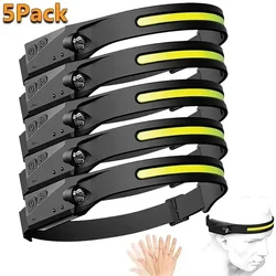 KDULIT 1~20Pack LED Sensor Headlamp Built-in Battery USB Rechargeable Waterproof Head Torch Outdoor Camping Fishing Headlight