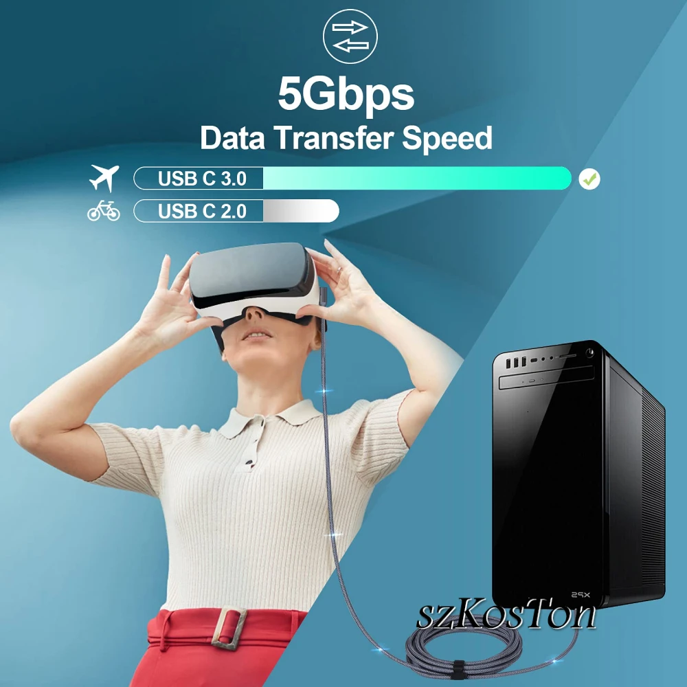 Kabel Tautan VR 5M untuk Meta Quest 3 Pico 4 Headset VR HTC USB 3.0 kabel Transfer Data isi ulang cepat untuk Aksesori