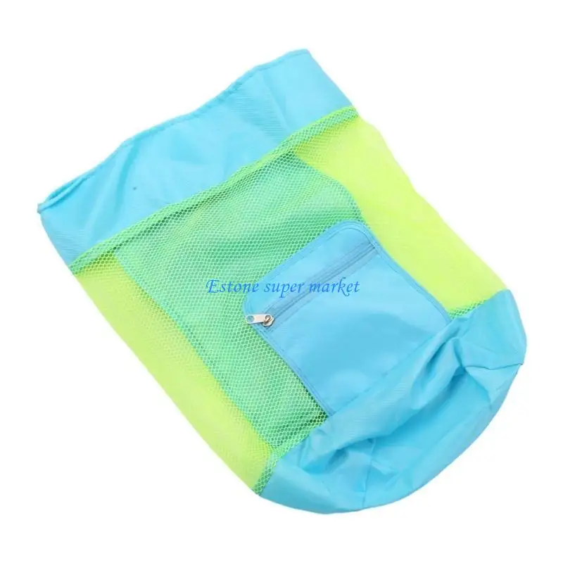 090B Large Storage Mesh Bag for Beach Toy Collection Outdoor SandPlay Toy Drawstring Shoulder Bag Kids Beach Storage Backpack