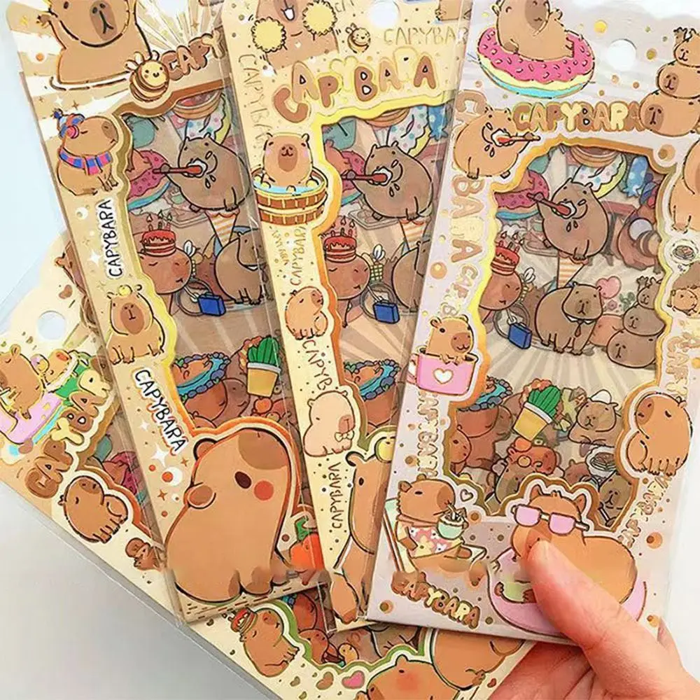 4Pcs/bag PET Capybara Sticker Stationery Waterproof Capybara Handbook Stickers Cartoon Scrapbooking DIY Decorative Stickers