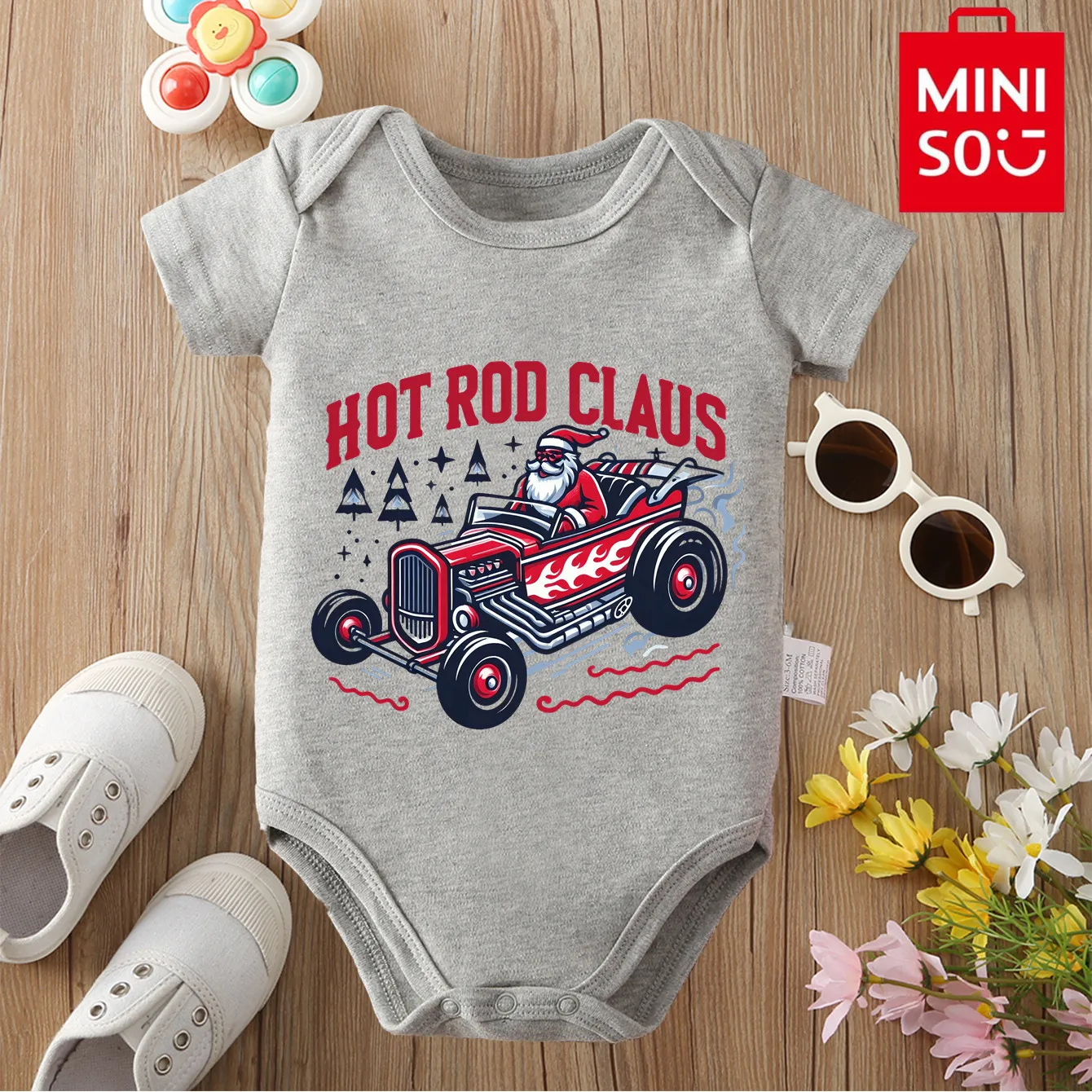 

MINISO С Рождеством Санта-Клаус, комбинезон из чистого хлопка, тканевый боди для милого новорожденного 0-12 месяцев, лучший подарок для ребенка