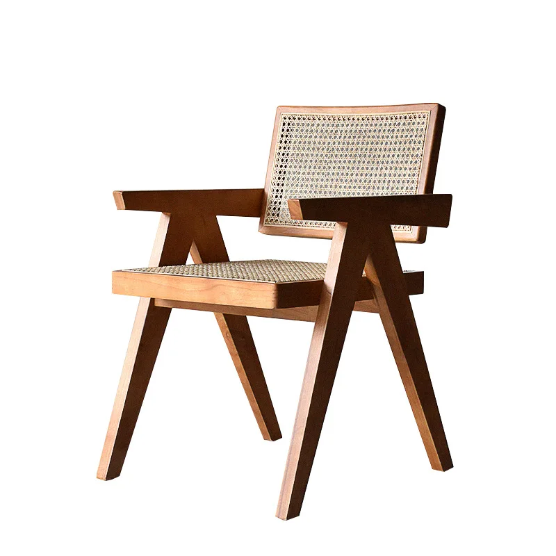 

Nordic Japanese designer cherry wood solid wood rattan casual dining chair kangaroo chair