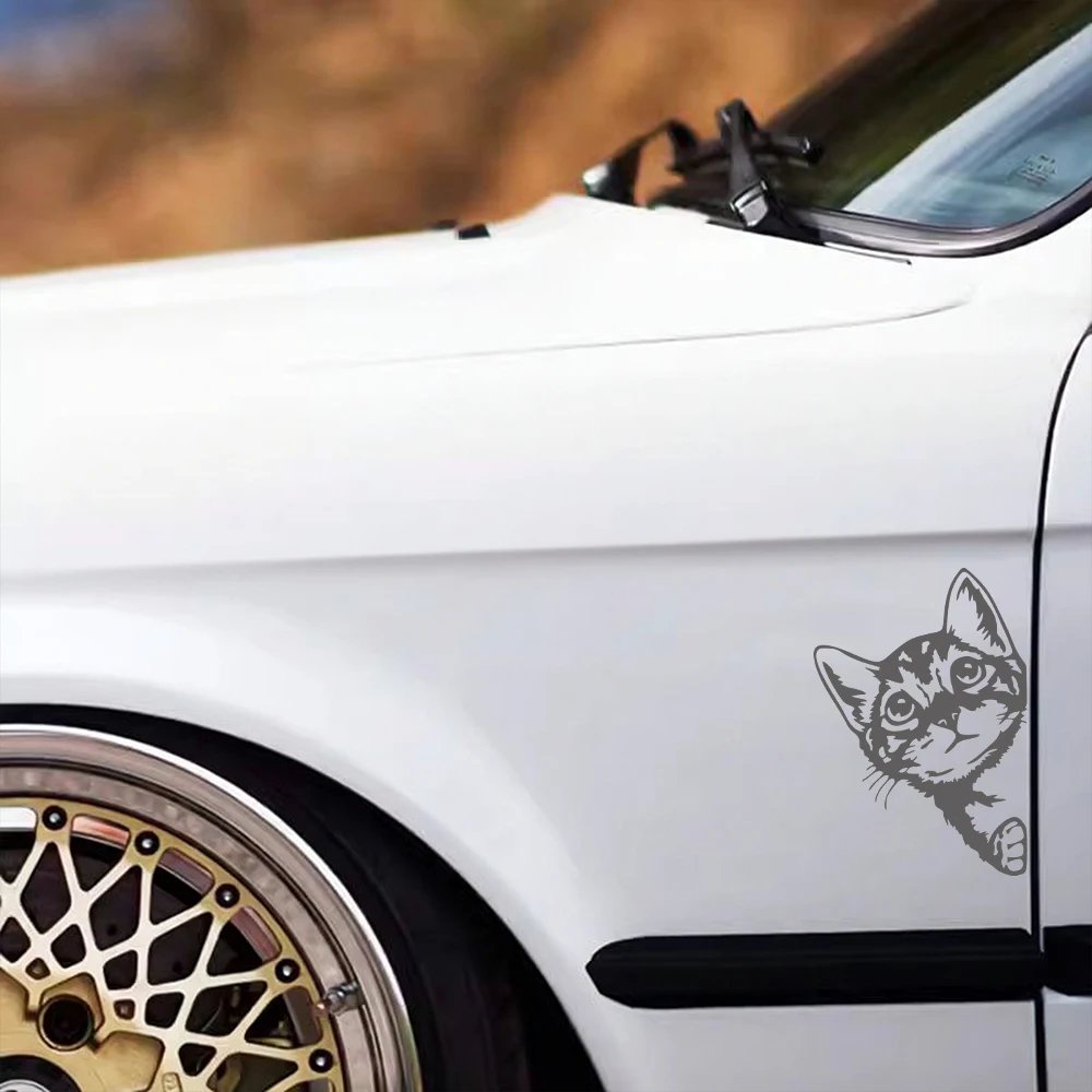 Kawaii Car Sticker Cat Silhouette Body Waterproof Self-Adhesive Left Peeking Cat Face Door Vinyl Decals Auto Decorat Accessories