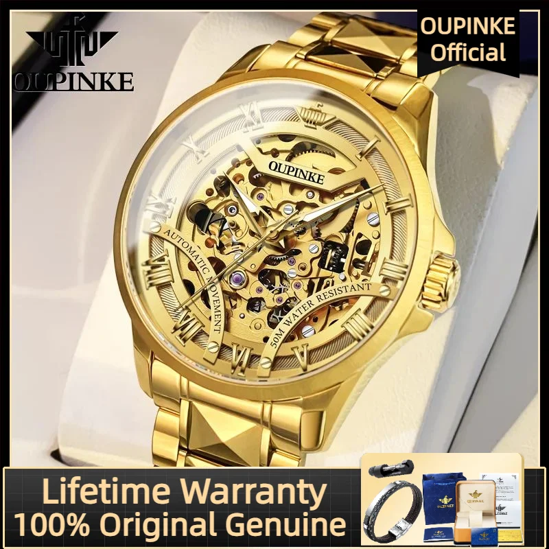 

3210 оригинальные мужские часы OUPINKE, роскошные брендовые золотые вольфрамовые стальные Мужские автоматические механические часы, классические модные мужские часы