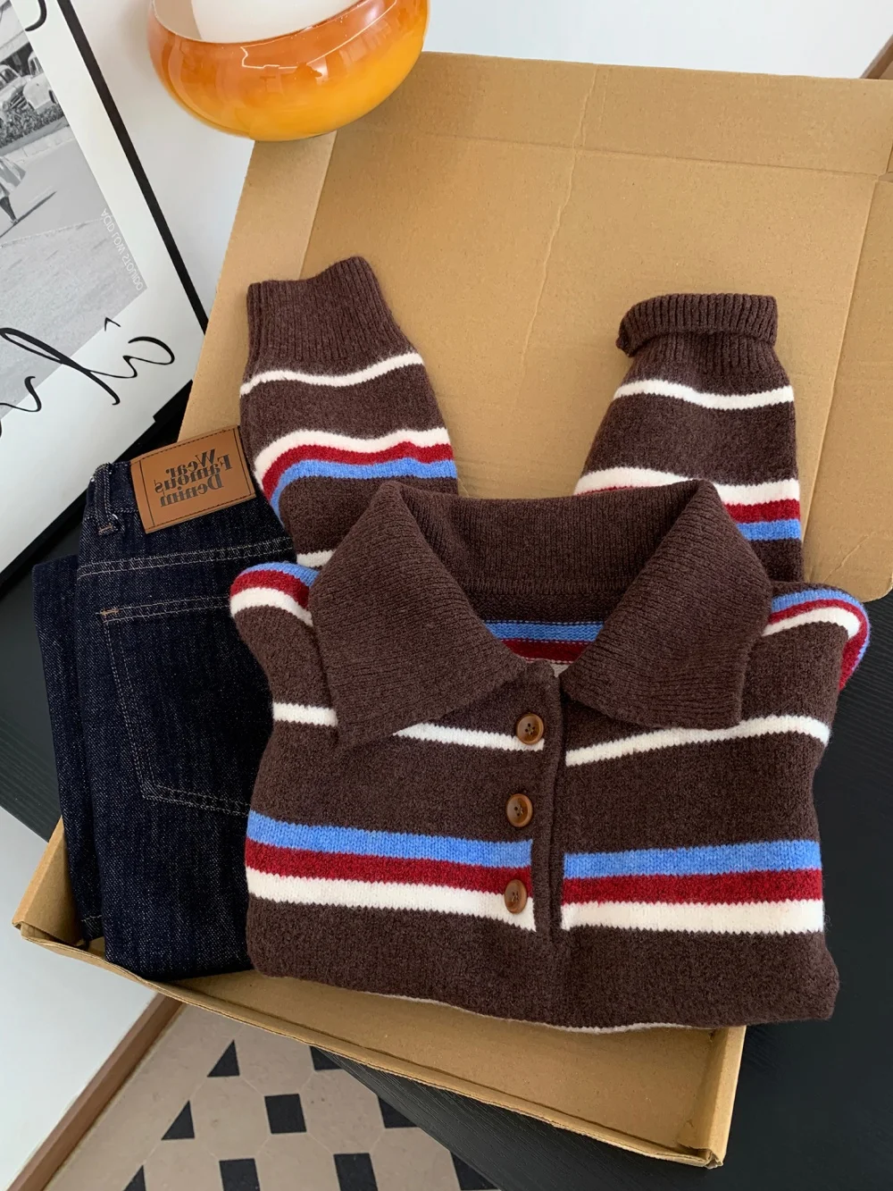 

Японский вязаный свитер Sle Long Sve Ne в стиле ретро, весенне-осенний свободный крой, универсальный полосатый топ для мужчин и женщин...