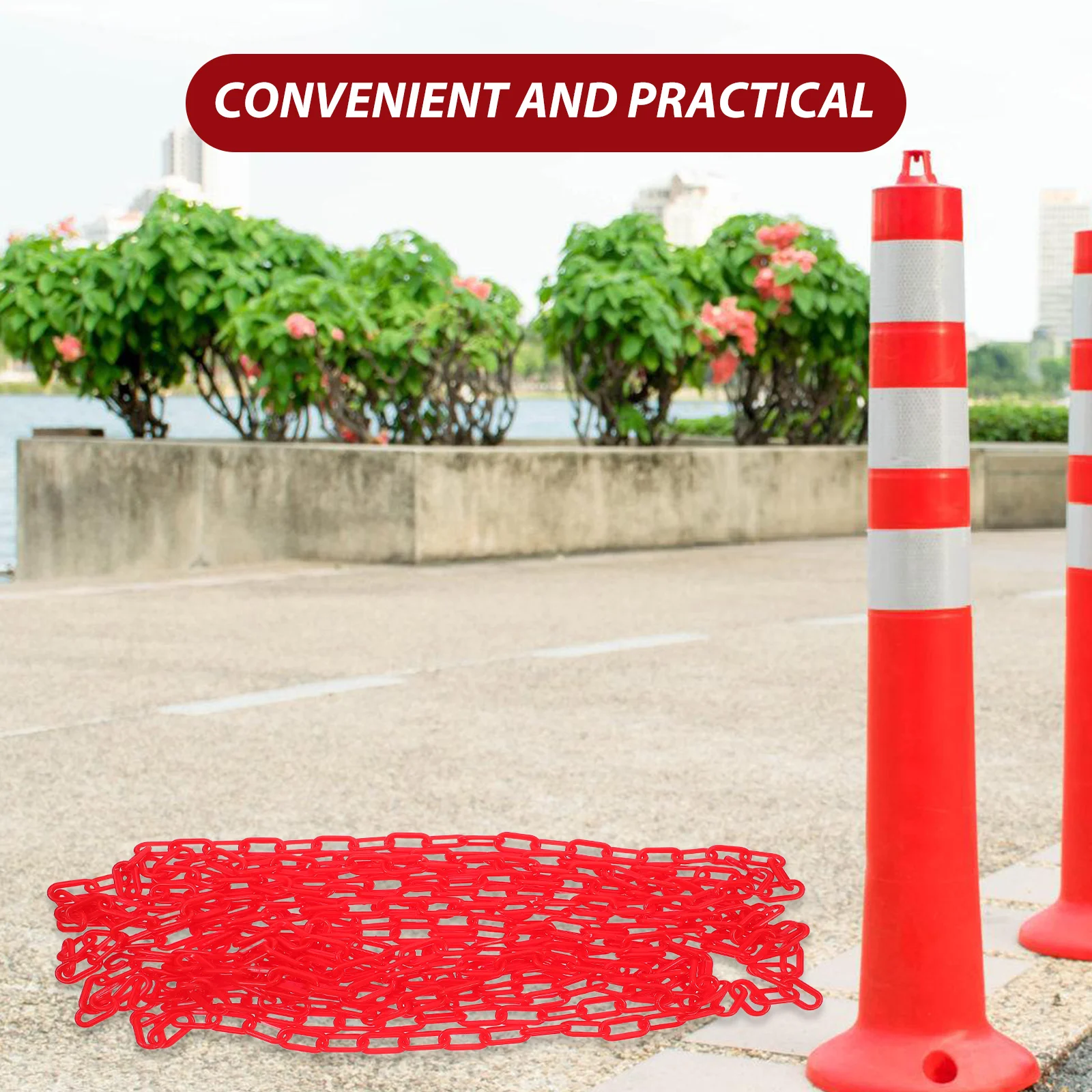 Red Plastic Safety Barrier Chain Link Adjustable Length Weatherproof Caution Chain for Construction Parking Crowd Control
