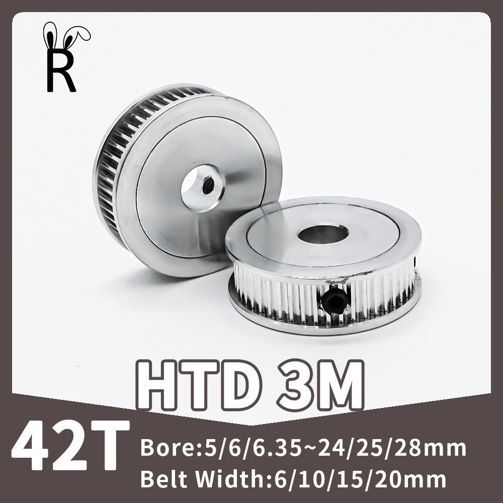 

42Teeth HTD 3M Pulley Wheel Bore5/6/8~24/25/28mm 3M Timing Pulley Belt Width 10/15/20mm Belt Pulley Synchronous Pulley HTD3M 42T