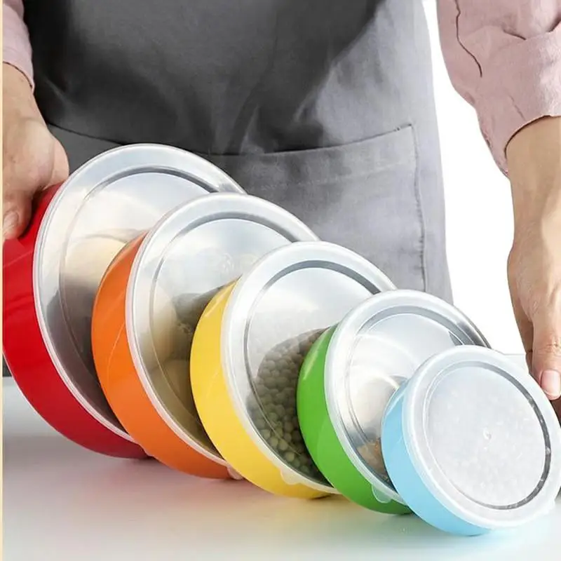 5Pcs Colorful Stainless Steel Mixing Bowls With Lids Stackable And Storage Deep Nesting Bowls Dishwasher Safe For Kitchen Baking