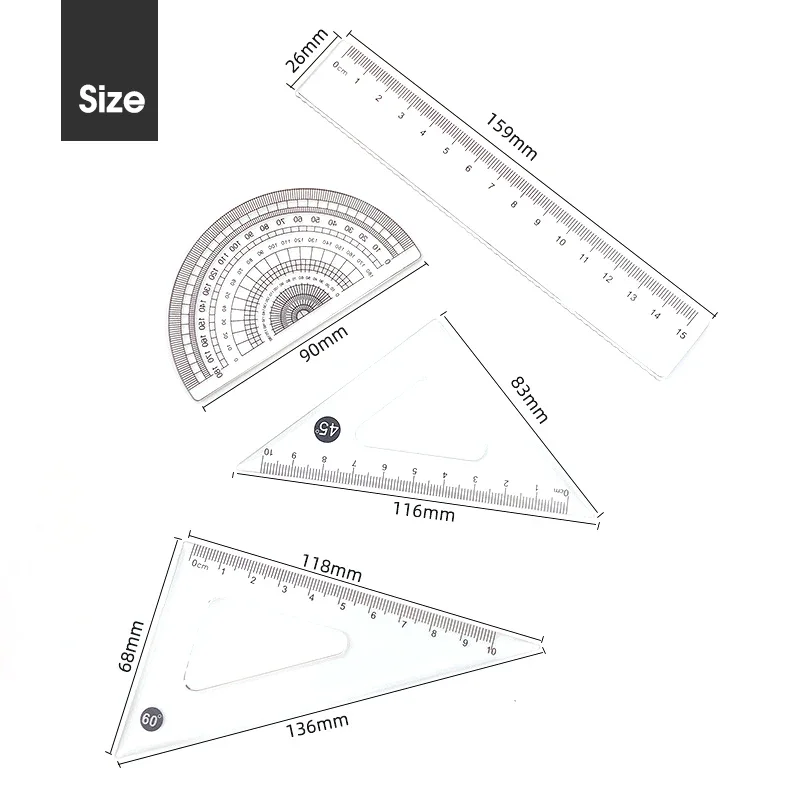 Conjunto de régua de bússola 8 em 1, caixa de ferro, placa geométrica matemática, papelaria, estudantes de matemática, desenho, transferidor, acessórios 2291