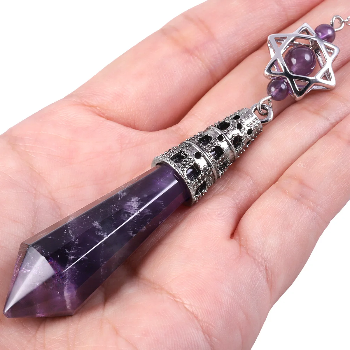 Natural Crystal Hexagonal Column Stone Dowsing Reiki Energy Pendant Pendulum Catcher Dream Star Charm Bead Chain Pendulo Jewelry