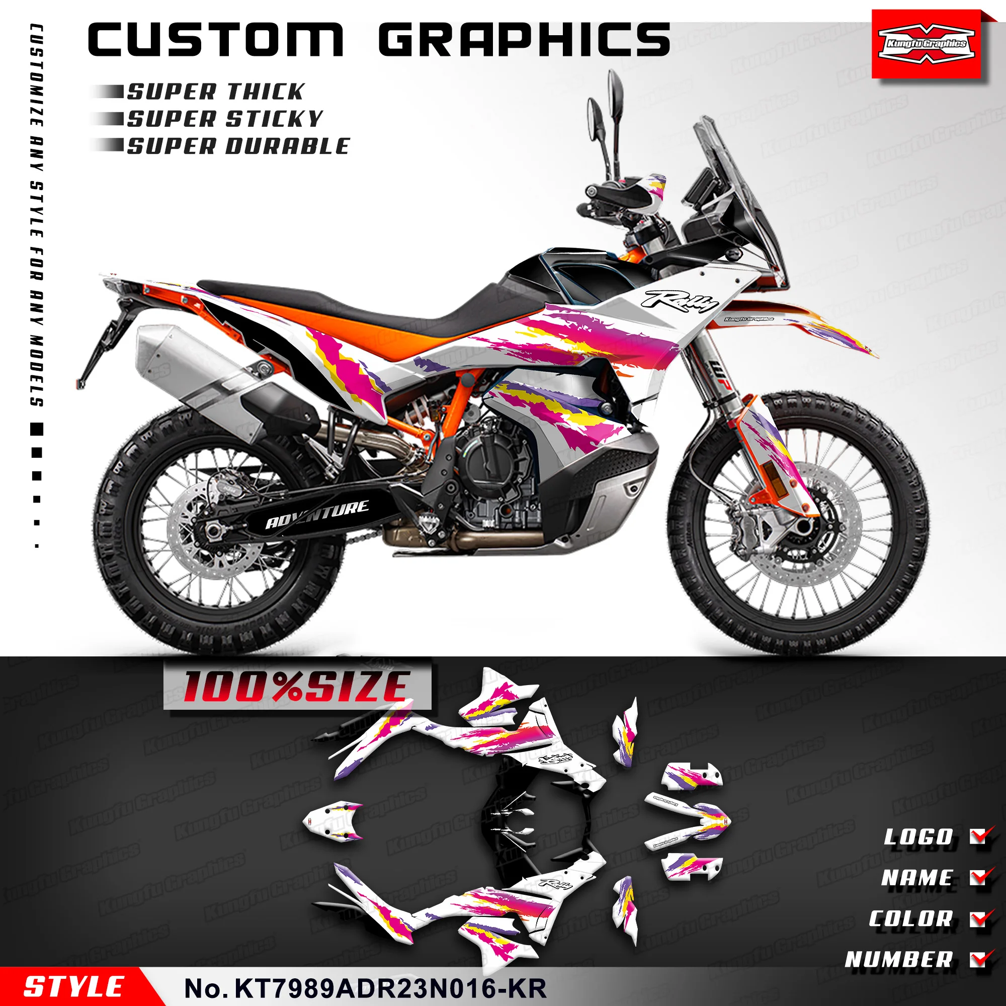 

KUNGFU GRAPHICS Motorcycle Stickers Adhesive Decals for KTM 790 / 890 Adventure ADV R 2023 2024, Decoration, KT7989ADR23N016-KR