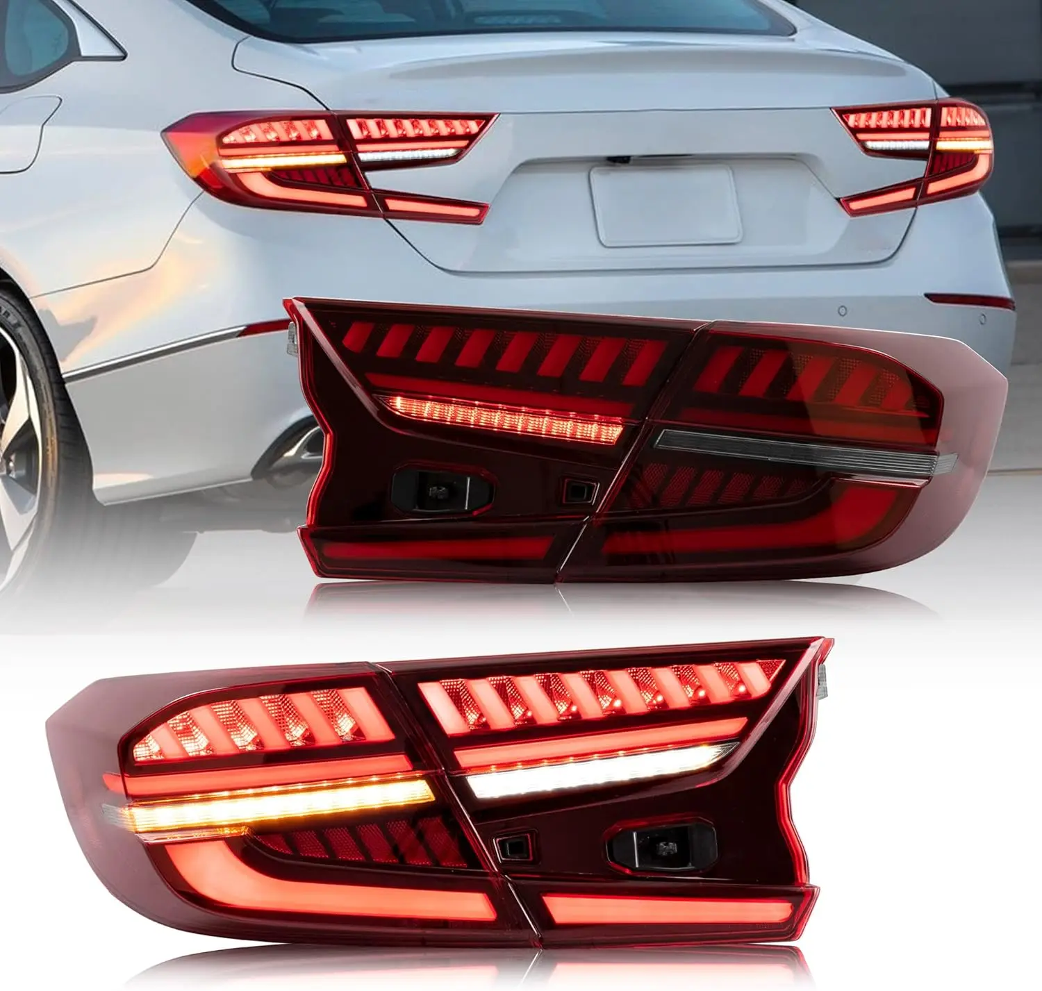 Led Tail Lights Compatible with Honda Accord 10th Gen 2018-2022 Rear Lamps w/Scanning Dynamic Animation Breathing DRL, w/S