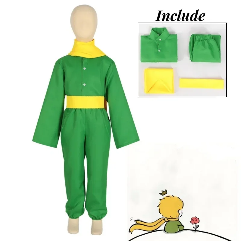 The Prince Cosplay Costume Anime Cartoon Movie green Cape Yellow scarf Gift for Children Friend Halloween Christmas full set