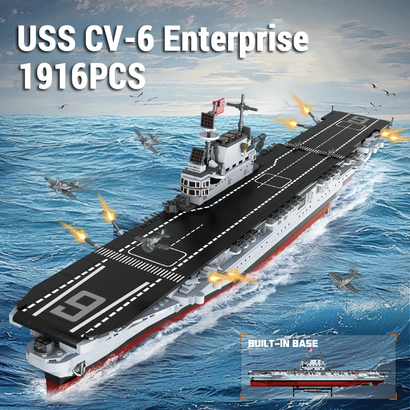 

1916PCS USS CV-6 Enterprise Builiding Blocks Model Desktop Ornaments Assembly Small Particle Ship Bricks Toys Collection Gifts