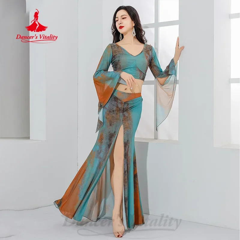 BellyDance Practice Clothes Suit for Women Comfortable and Breathable Mesh Dyeing Set Adult Female Oriental Dancing Clothing