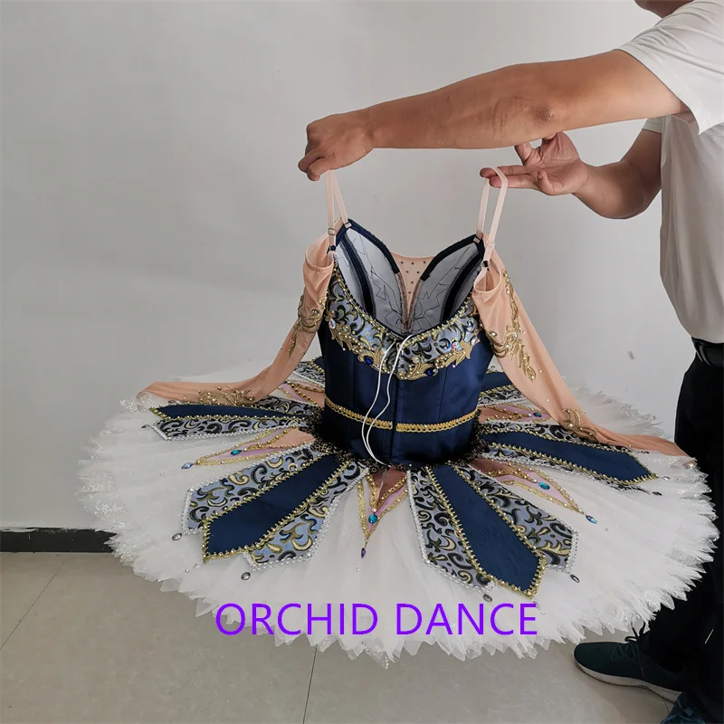 New Coming Professional High Quality 12 Layers Custom Size Girls Adult Performance Wear Navy Blue Straight Ballet Tutu Costumes