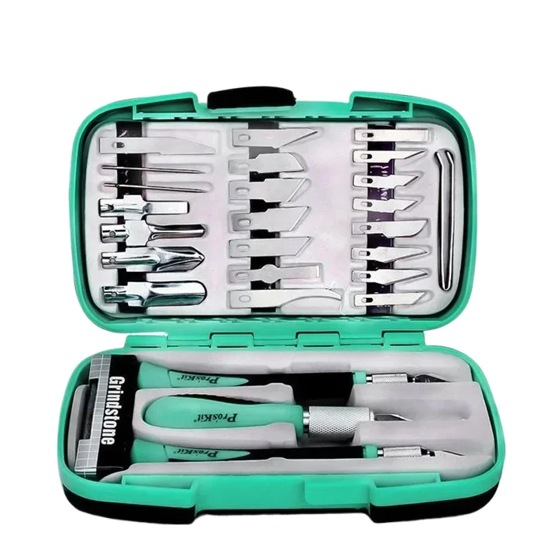 Pro'skit PD-395A Handmade Art Carving Knife Set 30-in-1 Rubber Handle Model Repair Computer Mobile Phone Appliance Repair Knife