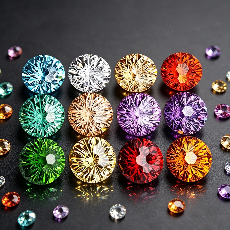Pietre Preziose Rotonde Con Zirconi Cubici Taglio Pirotecnico 5A Colori Assortiti Champagne Viola Verde Acquamarina Giallo Per La Creazione Di Gioielli-image