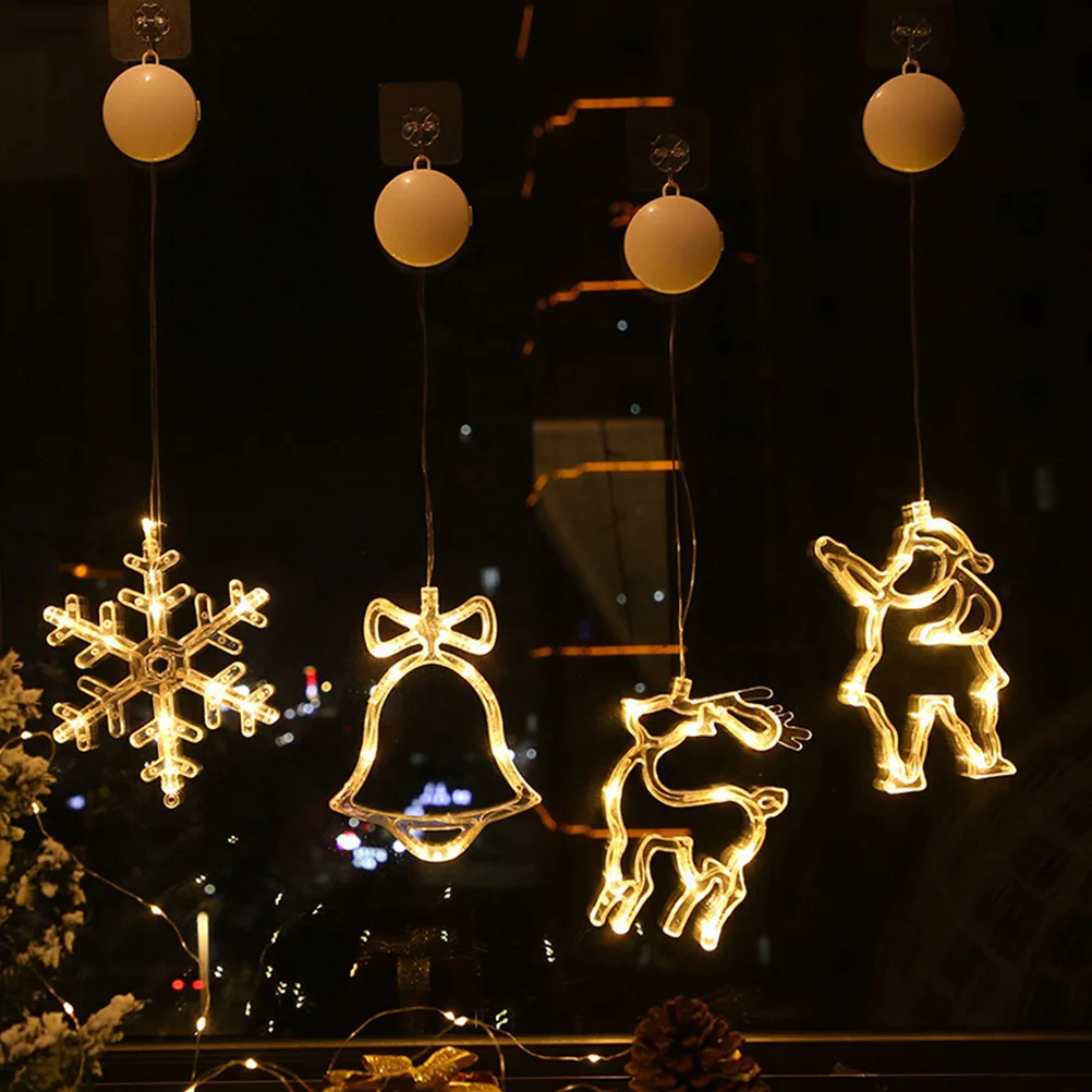 

4pcs Christmas Led Window Lights Suction Light Pendant Transparent Frame Double Side Glow Powered Low Decor