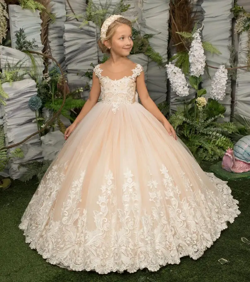 

Ivory White Flower Girl Dresses for Weddings Tulle Princess Lace Long Holy First Communion Gowns Party Pageant Dress