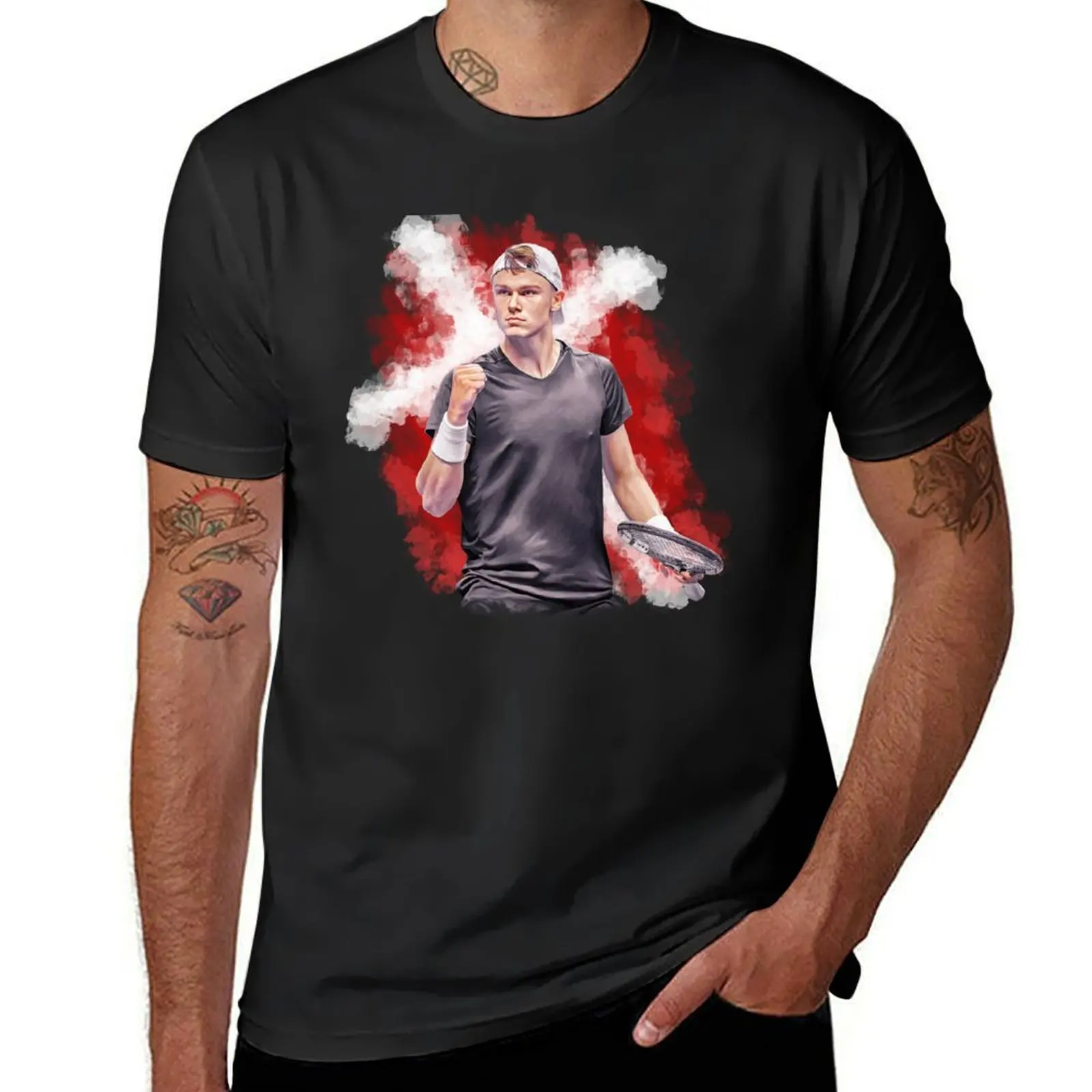 Holger Rune of Denmark come on gesture at ATP Finals 2023. Digital artwork print wall poster portrait illustration by Sa T-Shirt