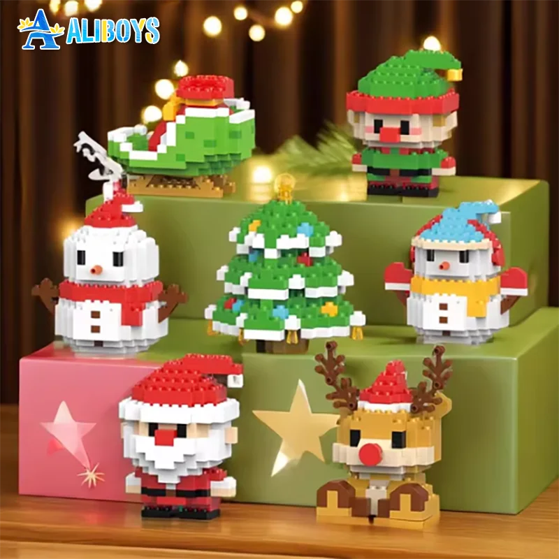 DIY Christmas Building Block Snowman Elk Santa Claus Model Micro Brick Building Block Xmas Tree Decoration Children Toy Gift