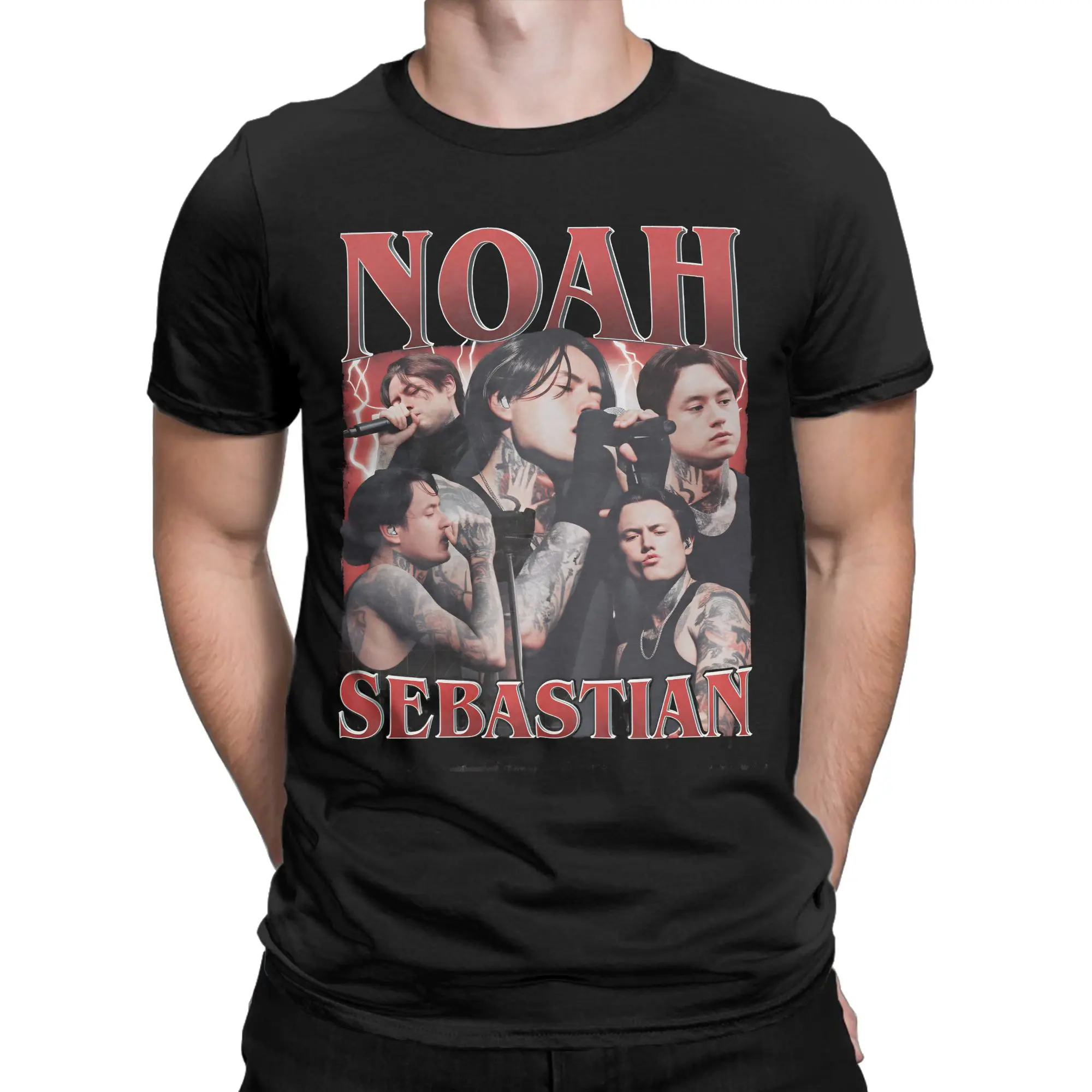 Men T-Shirt Noah Sebastian Vintage 100% Cotton Tees Short Sleeve The Dark Melody T Shirts Crew Neck Tops Classic