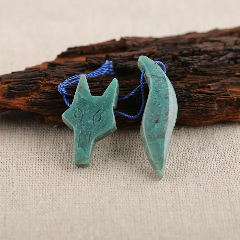 B&F Tokyo Fox Chrysocolla Pendant Beads, Handmade Natural stones beads, Polished Stones for jewelry Making Supplies