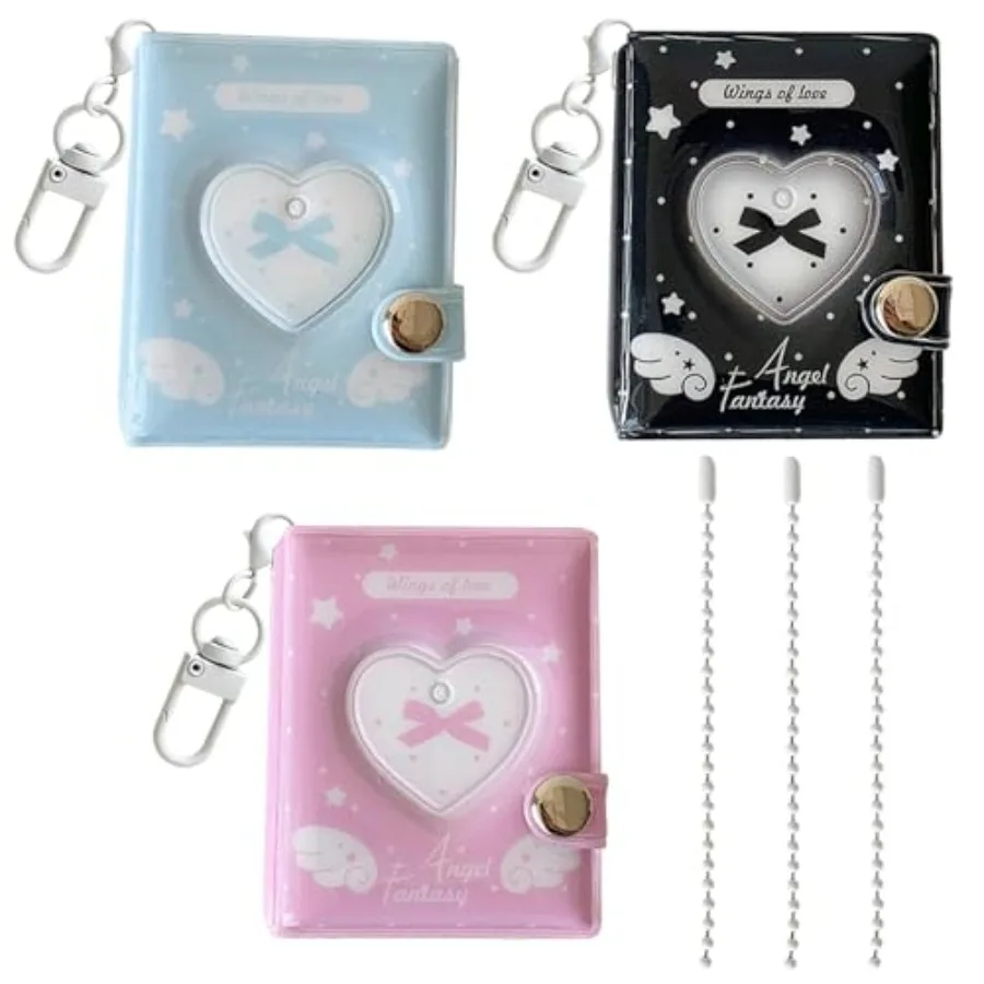 

3PCS 2 Inch Mini Photo Album, Heart Hollow Card Binder Photo Card Holder, 32 Pockets Photo Card Holder Book with Pendant Keycha