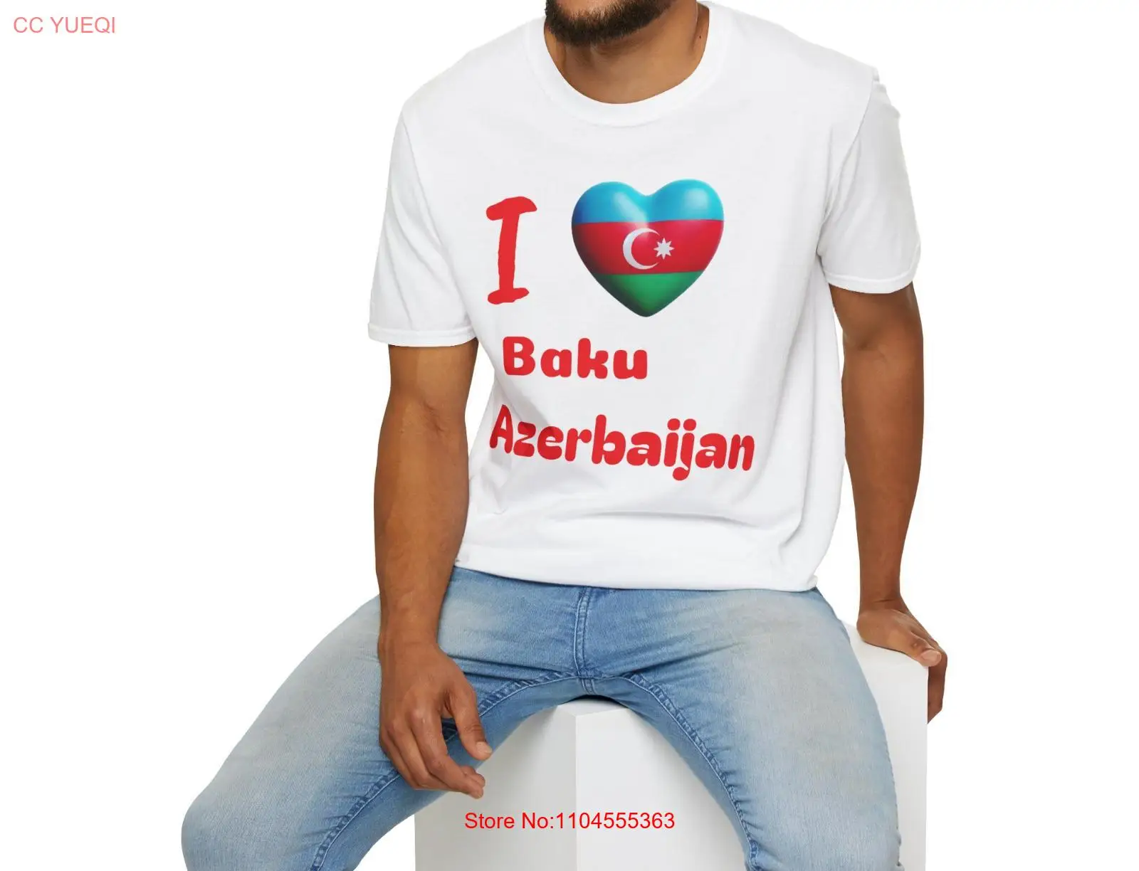 I Love Baku Azerbaijan White T Shirt Softstyle long or short sleeves