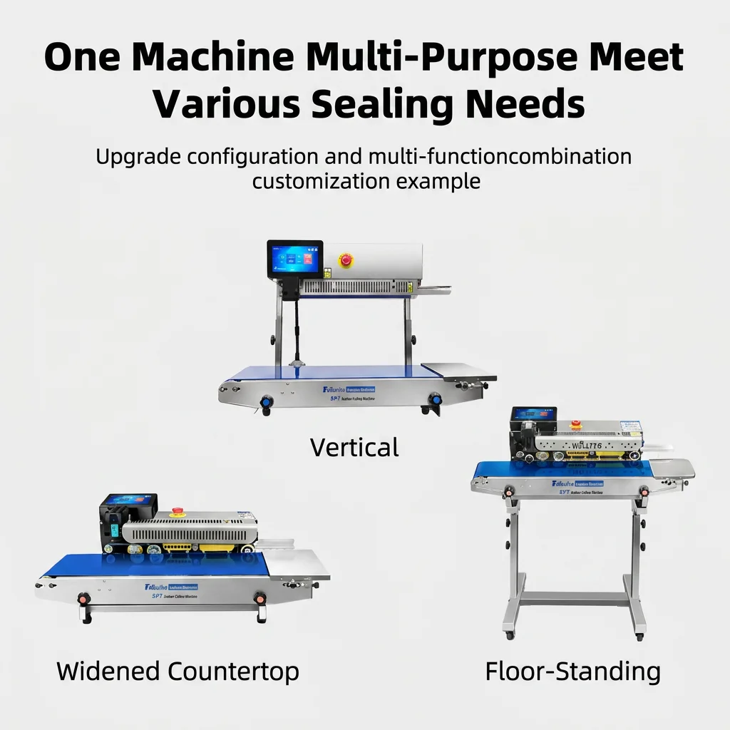 Industrial Continuous Band Barcode QR Code Inkjet Printing Sealing Machine For Plastic Aluminum Foil Bag
