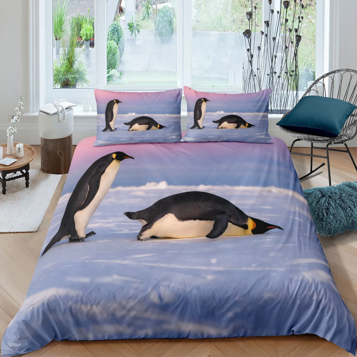 

Home Living Luxury 3D Penguin Bedding Set Kids Duvet Cover Pillowcase Kids Bedding Set Queen and King EU/US/AU/UK Size