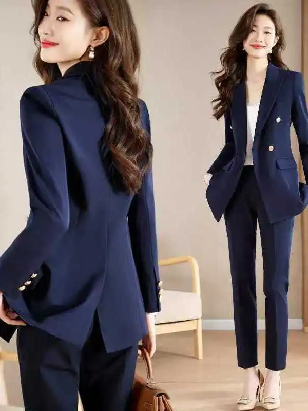 

Elegant Black Suit Jacket Spring Autumn Style Workwear Korean Loose Fit High Waist Long Pants Fashionable plus Size Set