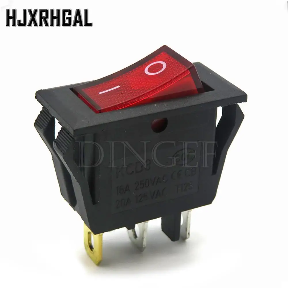 1PCS KCD3 3PIN Black Red button Boat switch Rocker Switch Without light Double sided Large card position ON/OFF 16A 125 / 250VAC