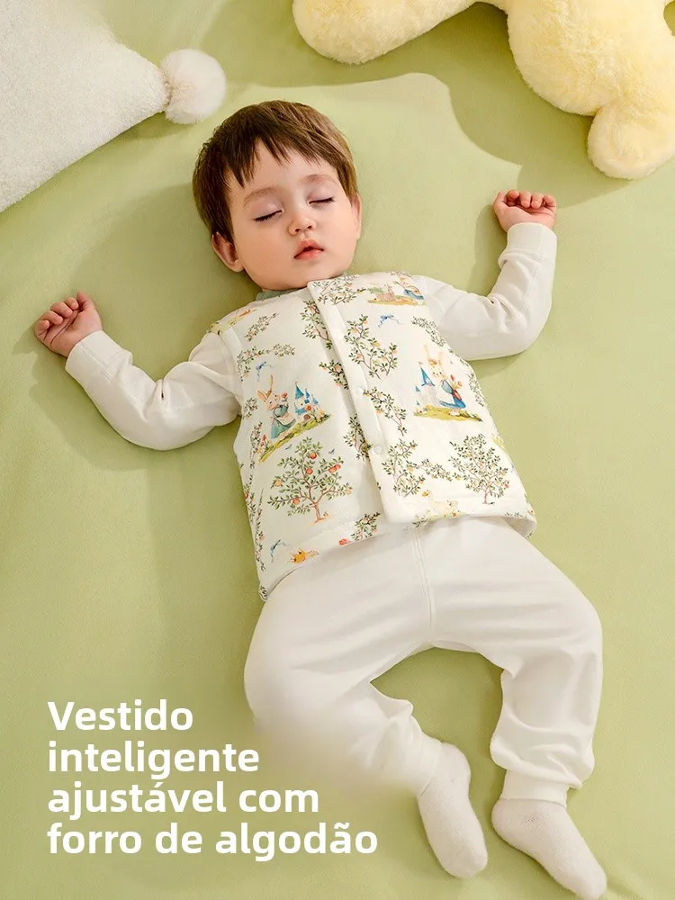 ベビーコットンベストインナーウェアアウターウェア春秋綿入り暖かい肩パッド睡眠用男の子と女の子用ニットラウンドネック